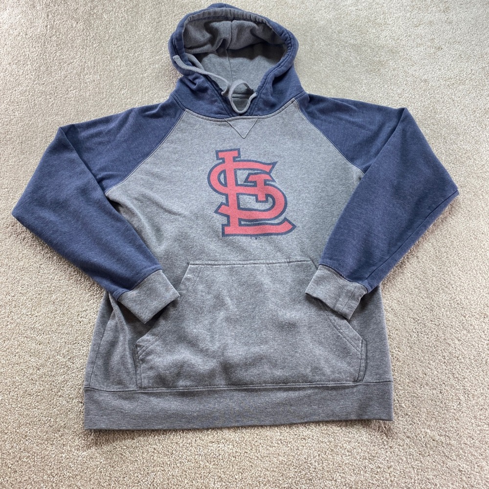MLB St.‎ Louis Cardinals Hoodie Mens Medium Gray Navy Raglan Fleece Pullover
